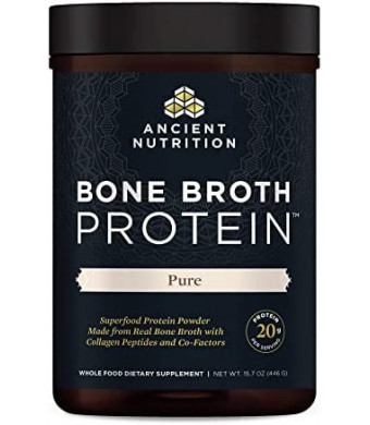 Protein Powder Made from Real Bone Broth by Ancient Nutrition, Unflavored, 20g Protein Per Serving, 20 Serving Tub, Gluten Free Hydrolyzed Collagen Peptides Supplement