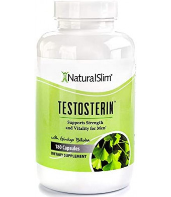 NaturalSlim Testosterin - All Natural Male Endurance Booster Testosterone Supplements - Improved Physical Strength Energy Levels Builds Muscle & Boost Performance for Men - 180 Capsules