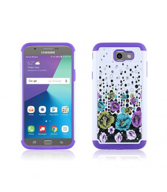 Purple Morning Glory Flowers Diamond Hybrid Case For Samsung Galaxy Halo / Galaxy J7v Phone