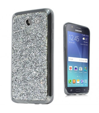 Silver Grey Crystal Diamond Stones Case For Samsung Galaxy Halo / Galaxy J7v Phone