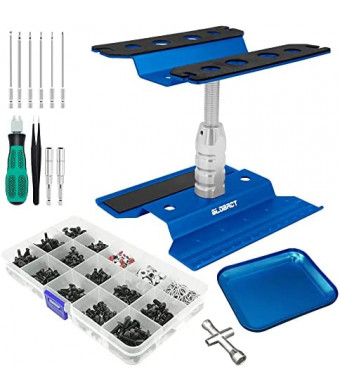 GLOBACT RC Car Repair Work Stand Repair Tool Set 360 Degree Rotation and 521 PCS RC Screws Kit and RC Screwdrivers and Screws Pallet Kit for 1/8 1/10 1/12 1/16 1/18 RC Car Truck Crawler (Blue)