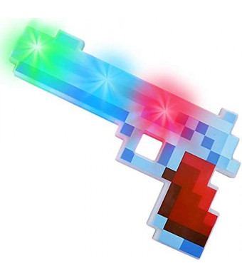 ArtCreativity 10 Inch Light Up Pixel Pistol Toy with Flashing LEDs - Cool Retro Pixelated Plastic Pistol - Video Game Party Supplies - Unique Kids Easter Basket Stuffers Gift - Batteries Included