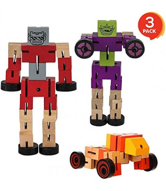 ArtCreativity Wooden Toy Robots - 3 Pack - Adorable Action Figures, Toy Cars in Assorted Colors for Boys and Girls - Develop Cognitive and Motor Skills - Fun Gift and Birthday Party Favors for Kids