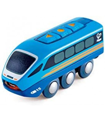 Hape Remote Control Engine Train | Kids Railway Toy, App or Button RC Vehicle with 5 Playable Sounds, Rechargeable Battery Feature, Blue, 4.65" Length x 1.5" Width x 1.97" Height