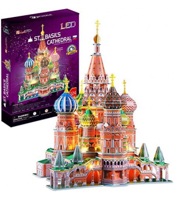 CubicFun LED Russia Cathedral 3D Puzzles for Adults Kids, St.Basil's Cathedral Architecture Building Church Model Kits Toys for Teens, 224 Pieces