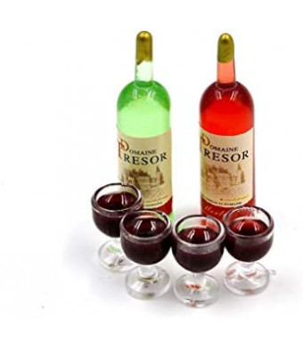 Togudot 1:12 Miniature Red Wine Bottle Set and Wine Goblet Cups Dollhouse Mini Kitchen Decoration Accessories