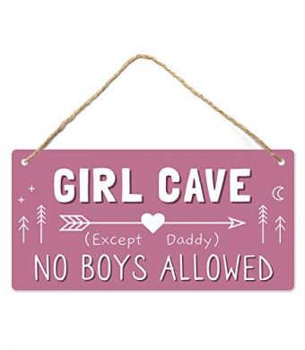 Girl Cave Sign, Girls Room Decorations for Bedroom, 12x6 PVC Plastic Decoration Hanging Sign, High Precision Printing, Water Proof, Kids Room Signs for Door, No Boys Allowed Sign, Room Decor 
