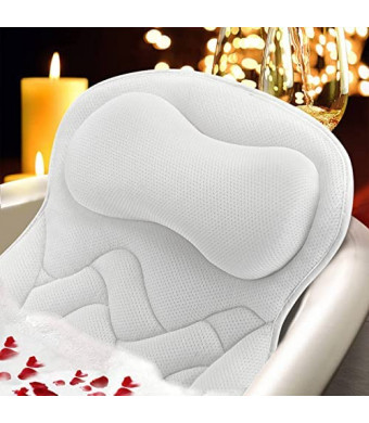 Bath Pillow for Tub Bathtub Pillow Back Neck Support Soft Non-Slip Ergonomic Pillow Cushion with Upgraded 5D Air Mesh and 6 Suction Cups, Fits for All Bathtubs Home Spa