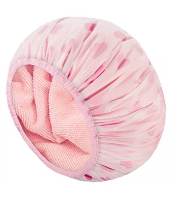 Auban Shower Cap, Shower Cap for Women Terry Cloth Lined EVA Exterior Reusable Double Layer Waterproof, Large Bath Hair Cap for All Hair Lengths (Pink)