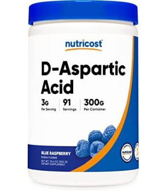 Nutricost D-Aspartic Acid (DAA) Powder 300G (Blue Raspberry) - Flavored D-Aspartic Acid Powder Supplement