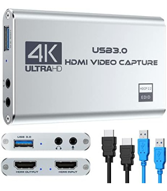 Video Capture Card 4K 1080P 60FPS, USB 3.0 HDMI Video Capture Device, HD Game Capture Card for Streaming, Work with PS4/PS5/Xbox/PC/Mac Windows 10/11