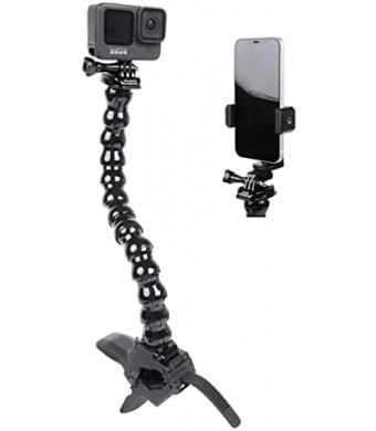 Jaws Flex Clamp Smartphone Mount with Adjustable Gooseneck(13 Sections) Compatible with iPhone Samsung,and GoPro Hero 9,8,7,6,5,4,, 3+, 2, 1, DJI Osmo Action Camera Mounts and Most Action Cameras