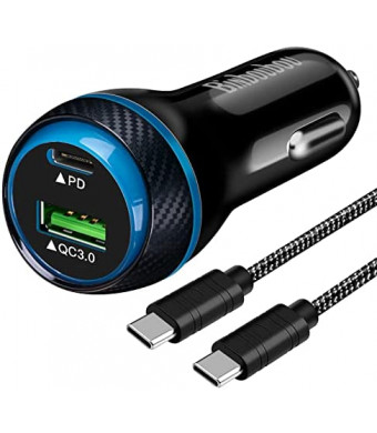 45W Type C Super Fast Car Charger,USB-C PD25W/PPS27W&USB A QC3.0 18W Compatible with Samsung S22/S21Ultra/Plus/Note20/S20-4FT Type-C Cord