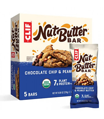 CLIF Nut Butter Bar - Organic Snack Bars - Chocolate Chip Peanut Butter - Organic - Plant Protein - Non-GMO  (1.76 Ounce Protein Snack Bars, 5 Count)