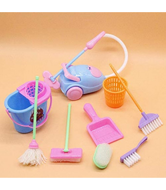 Bestsea Doll House Mini Cleaning Toy Miniature Mop Dustpan Bucket Brush, Housework Cleaning Kit, Doll House Accessories