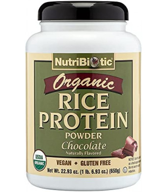 NutriBiotic Certified Organic Rice Protein Chocolate, 22.9 Oz | Low Carbohydrate Vegan Protein Powder | Raw, Certified Kosher & Keto Friendly | Made without Chemicals, GMOs & Gluten | Easy to Digest