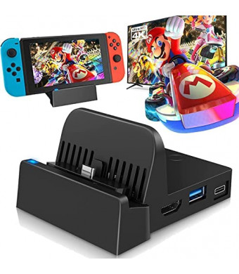 Switch TV Docking Station for Nintendo, Portable Charging Stand Compact Switch to 4K HDMI Adapter,with Extra USB 3.0 Port, Switch Docking Station for tv