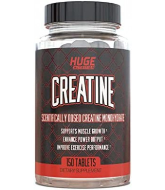 Huge Supplements Creatine Monohydrate Pills, 5000mg of Pure Creatine, Clinically Dosed to Boost Performance, Increase Muscle Strength and Size, 30 Servings