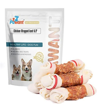 Chicken Wrapped Bone for Large Dog Treats Puppy Chews Snacks Promotes Healthy Chewing Chicken Wrapped Knot 6.5" 1lb