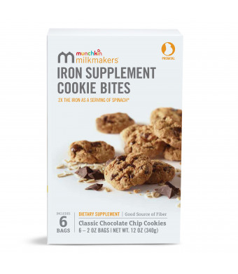 Munchkin Milkmakers Prenatal Iron Supplement Chocolate Chip Cookie Bites, 2 oz, 6 Count