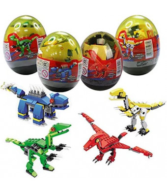 Anditoy 4 Pack Dinosaur Building Blocks Toys in Jumbo Easter Eggs for Kids Boys Girls Easter Basket Stuffers Fillers Gifts Party Favors