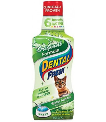 Dental Fresh Water Additive for Cats, Original Formula, 8 oz – Bad Breath Treatment for Cats – Add to Water Bowl to Whiten Teeth and Eliminate Bad Breath – Cat Teeth Cleaning to Improve Oral Health