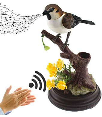 Tipmant Cute Electronic Pets Simulation Sparrow Bird Can Move Chirp Pen Holders Office Home Decor Ornament Kids Toys Birthday Gifts