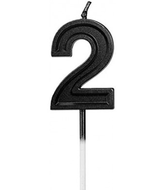 LUTER Black Glitter Happy Birthday Cake Candles Number Candles Number 2 Birthday Candle Cake Topper Decoration for Party Kids Adults (Number 2)