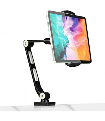 Suptek Aluminum Alloy Cell Phone Desk Mount Stand 360° Tablet Stand and Holders Adjustable for iPad, iPhone, Samsung, Asus and More 4.7-11 inch Devices, Good for Bed, Kitchen, Office (YF208B)