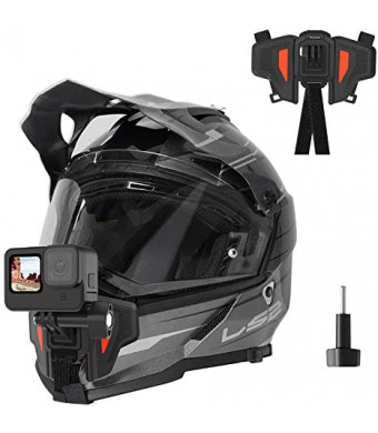 TELESIN Helmet Chin Mount for GoPro, Motorcycle Helmet Mount Body Clamp Strap Holder for Go Pro Max Hero 10 9 8 7 6 5, Insta360 One R One X2, APEMAN, DJI Osmo Pocket Action 2 Riding Racing Accessories