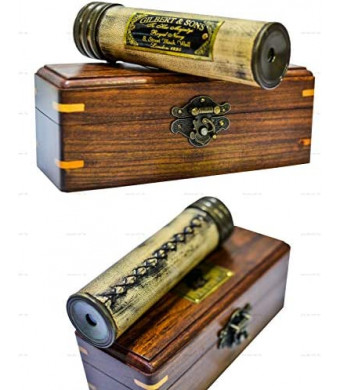 Sailor's Art Handmade Brass Kaleidoscope with Wooden Box - Vintage Look - Antique Finish - Kaleidoscope for Kids Friends Family Children - 3D Mirror Lens (Style 1)