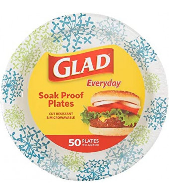 Glad Round Disposable Paper Plates for All Occasions | New & Improved Quality | Soak Proof, Cut Proof, Microwaveable Heavy Duty Disposable Plates | 10" Diameter, 50 Count Bulk Paper Plates