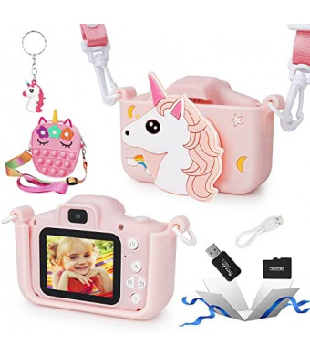 Kids Camera Kids Camera for Girls Unicorn Camera Gift for 5 6 7 8 Year Old Girls Unicorn Camera for Kids Girls 8X Zoom HD 1080P 32GB SD Card with Unicorn Pop Purse (Pink-1)