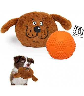 Enjoying Dog Interactive Toys 2-in-1 Dog Plush Squeaky Small Balls Pet Toys Halloween Xmas for Small Medium Large Dogs, Brown Monster