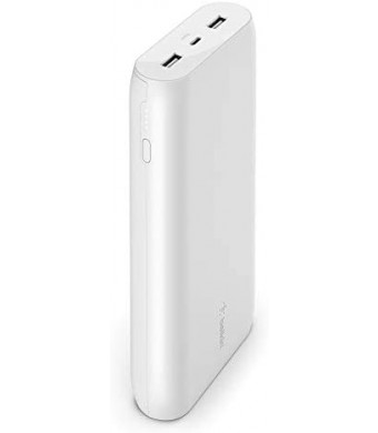 Belkin Portable Power Bank Charger 20K (Battery Pack w/Dual USB Ports, 20000mAh Capacity) for iPhone 13, iPhone 13 Pro, 13 Pro Max, 13 Mini, Galaxy S22, Ultra, Plus and More, White