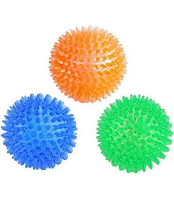 Orgrimmar 3.5" Dog Squeaky Chewing Balls 3 Packs Pet Soft Stab Balls Cleaning Teeth Toys Dogs Spiky Balls with High Bounce for Small Medium Large Pet Dog Toys