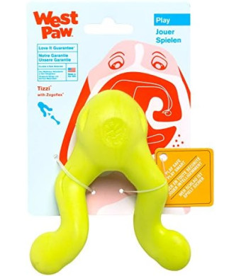 WEST PAW Zogoflex Tizzi Treat Dispensing Dog Toy – Interactive Play Toy for Dogs, Puppies – Floatable, High-Flying Toys for Fetch, Catch, Tug of War, Recyclable, Dishwasher Safe, Small, Granny Smith