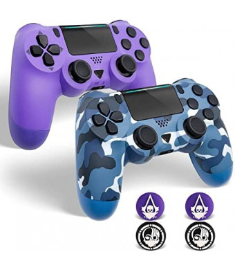 2 Pack Wireless PS4 Controller for Playstation 4, Qyszy88 Wireless Controller for Sony PS4/Pro/Slim/, with Double Shock/Stereo Headset Jack/Touch Pad/Six-axis Motion Control,Great Gamepad Gift (Blue+Purple)