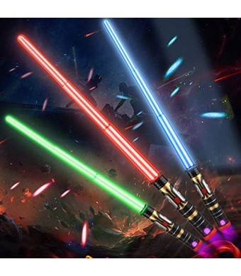 Light up Saber Set,3 Pack LED Light Swords with Sound(Motion Sensitive),Extendable and Realistic Handle,Great for Halloween Party,War Fighter Warriors