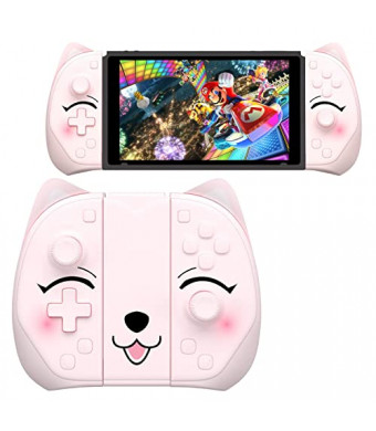 Mytrix Joy-Pad Joycon Wireless Controller for Switch, L/R NS Remote JC Pink Cat for Switch, Switch OLED & Switch Lite, Mappable Button, Wake-Up, Turbo, Motion Control, Vibration - Peachie