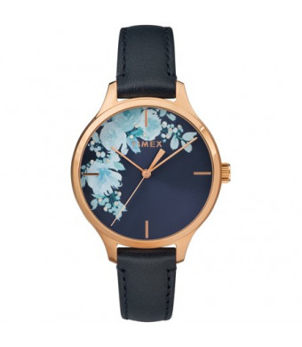 Timex Women's Crystal Bloom Blue/Rose Gold Floral Accent Watch, Leather Strap