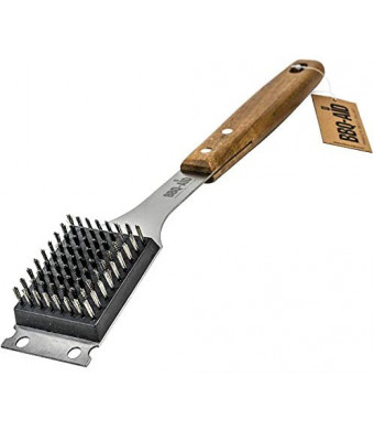BBQ-Aid Barbecue Grill Brush and Scraper – Extended, Large Wooden Handle and Replaceable Stainless Steel Bristles Head – Safe, No Scratch Cleaning - Best for Any Grill: Char Broil & Ceramic