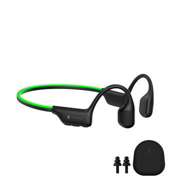 Bluetooth 5.3 Headphones, Bone Conduction Headphones w/Mic Open Ear Wireless Earbuds w/Light Bar for Running, IPX7 Waterproof 32GB MP3 for Cycling, 8Hrs Playtime Earphones for Sports Workouts