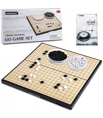 AMEROUS 11 Inches Magnetic Go Game Set (19 x 19), Travel Foldable Board Game Set with Magnetic Plastic Stones & Go Game Rules for Beginner, Kids, Adults (Weiqi)