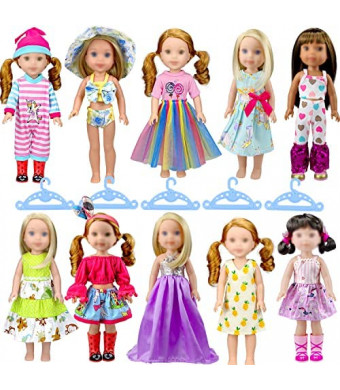 WONDOLL 10-Sets Doll-Clothes for American-14-inch-Wellie-Dolls - Compatible with 14.5-inch-Dolls Handmade Clothes and Outfits Accessories Christmas Birthday Gift for Little Girl