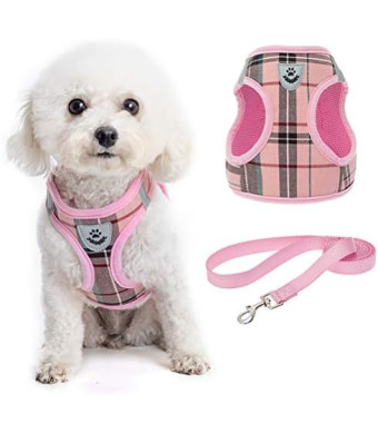 KOOLTAIL Dog Harness for Small Medium Dogs ,Dog Harness and Leash Set, Step in No Pull Soft Mesh Padded Adjustable and Reflective Pet Vest Harness Puppy, Plaid Extra Harness for XS S Dogs, Pink S