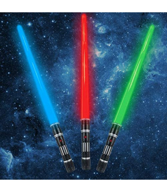 3 pack 3 colors Light Up Saber with FX Sound(Motion Sensitive) and Realistic Handle for Kid, Expandable Light Swords Set for Halloween Dress Up Parties, Xmas Present, Galaxy War Fighters and Warriors