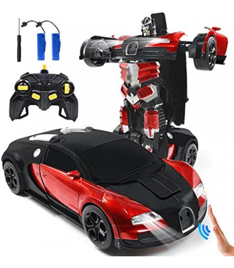 Trimnpy RC Cars Robot for Kids Remote Control Car Transformrobot Gesture Sensing Toys with One-Button Deformation and 360°Rotating Drifting 1:14 Scale , Best Gift for Boys and Girls (red)