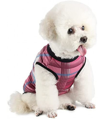 Due Felice Dog Surgical Recovery Suit Puppy Onesie After Surgery Pet E-Collar Alternative for Female Male Dog Pink Plaid/Medium