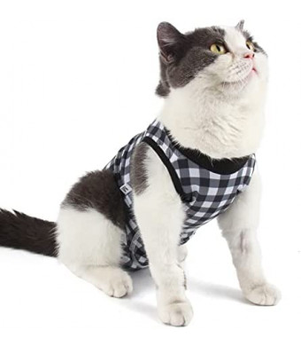 Due Felice Cat Surgery Recovery Suit Small Dog Surgical Onesie After Surgery Wear Pet Cone E-Collar Alternative Black Plaid/S